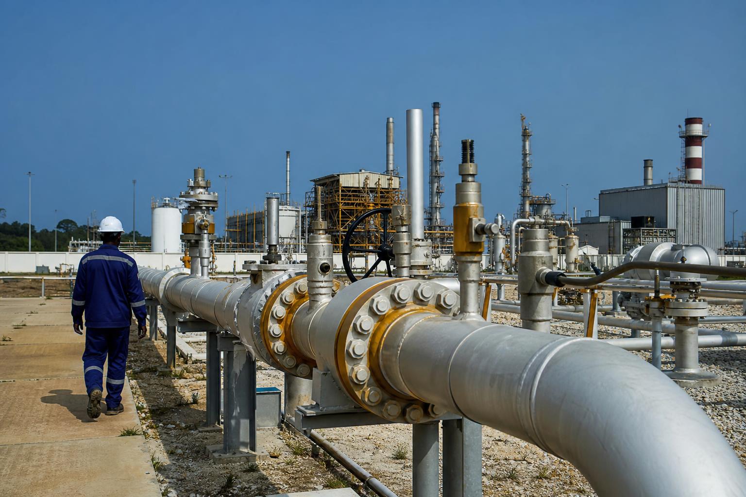 Infrastructure gazière en Afrique de l’Ouest près d’une zone industrielle