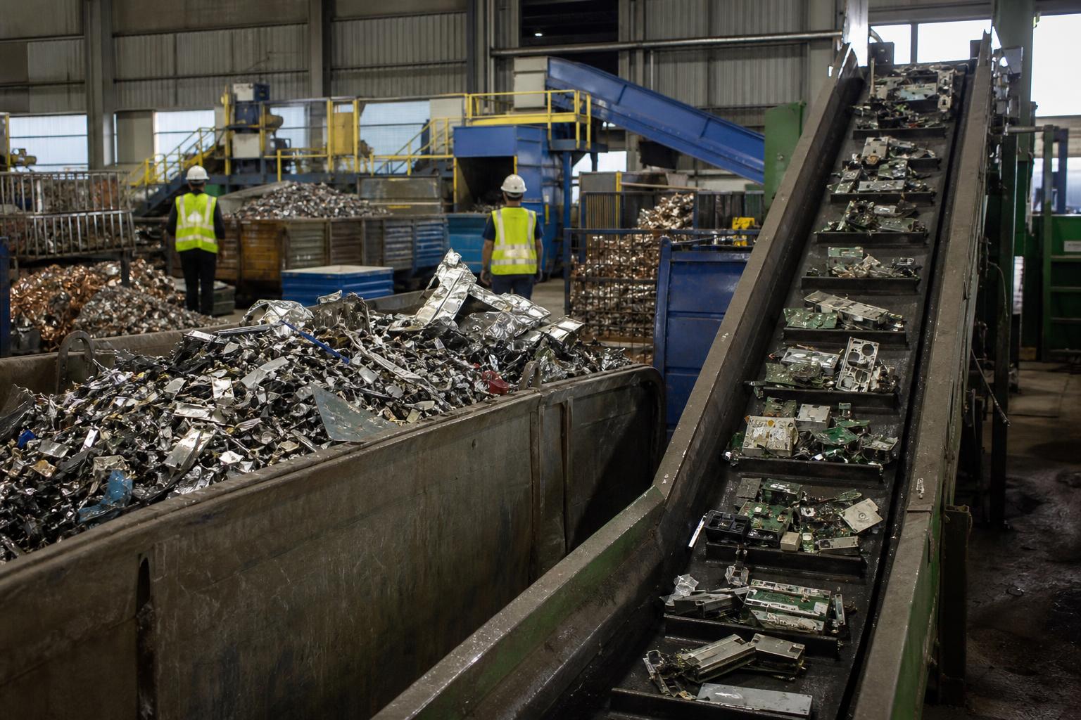 Usine de recyclage avec tri de déchets et récupération de matières valorisables