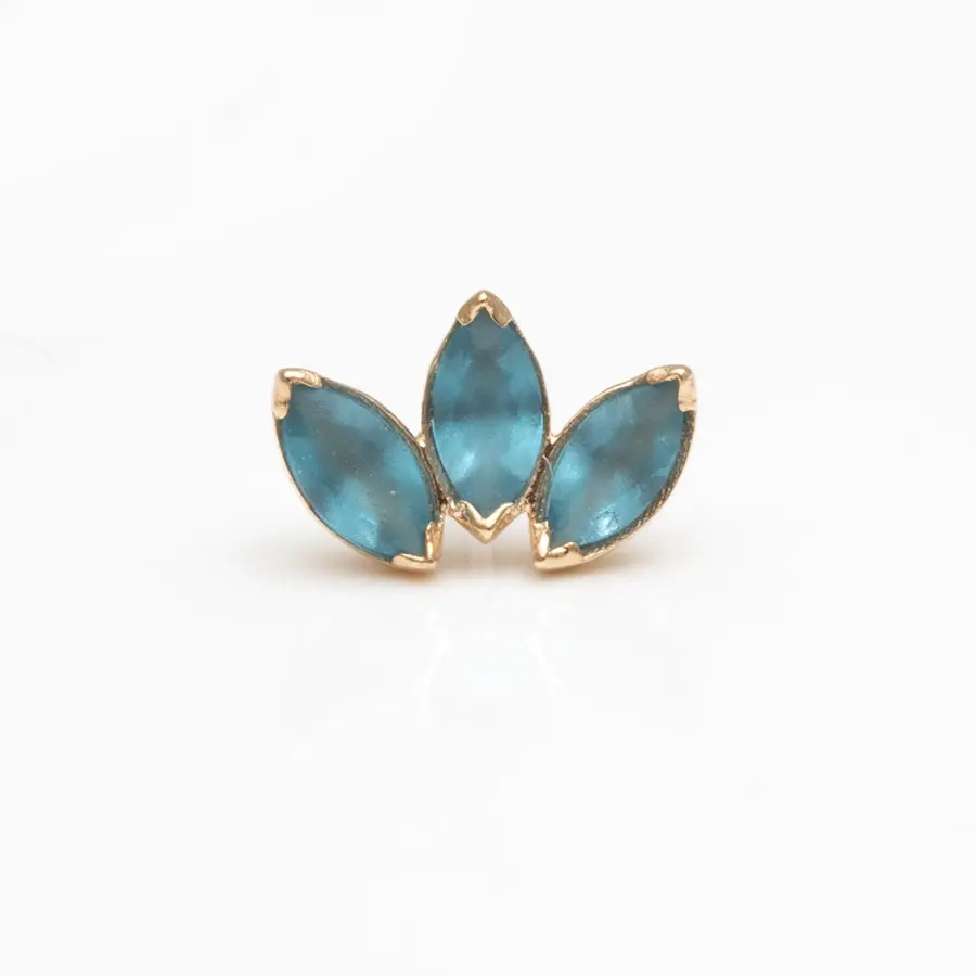 Mini Marquise Fan von Anatometal aus Gelbgold mit London Blue in Sandblasted