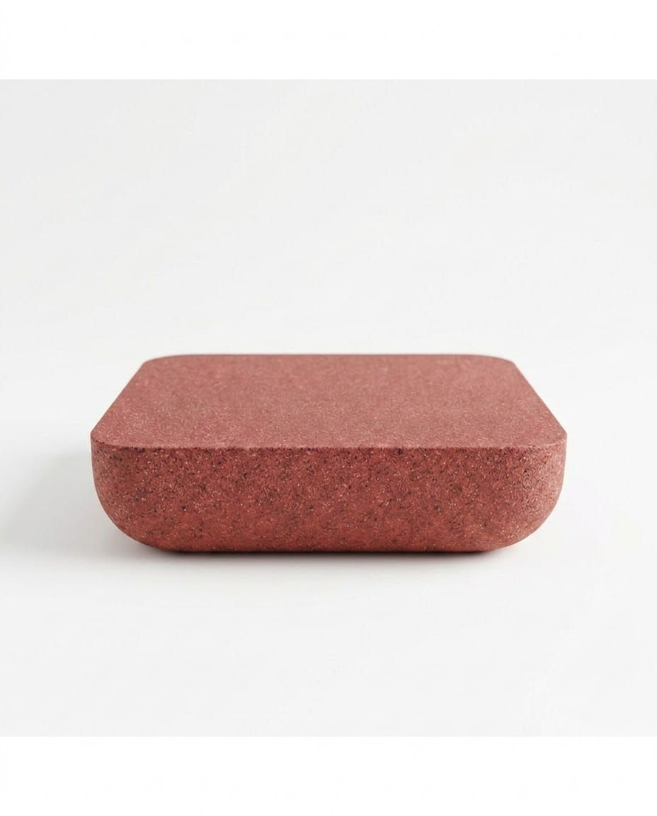 Yuvarlak hatlı kiremit rengi dokulu beton dekoratif obje beyaz zeminde