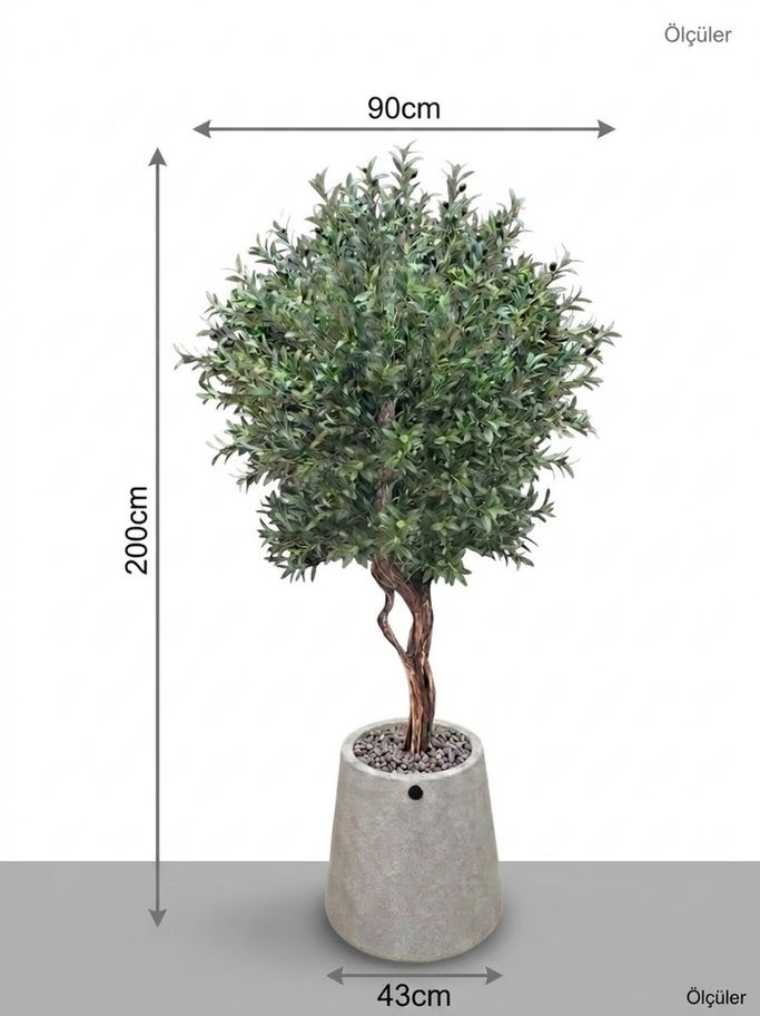 200 cm yapay zeytin ağacı ölçü ve boyut görseli
