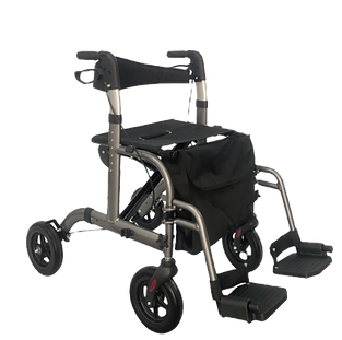 Hybrid aluminum rollator walker foldable with seat and bag