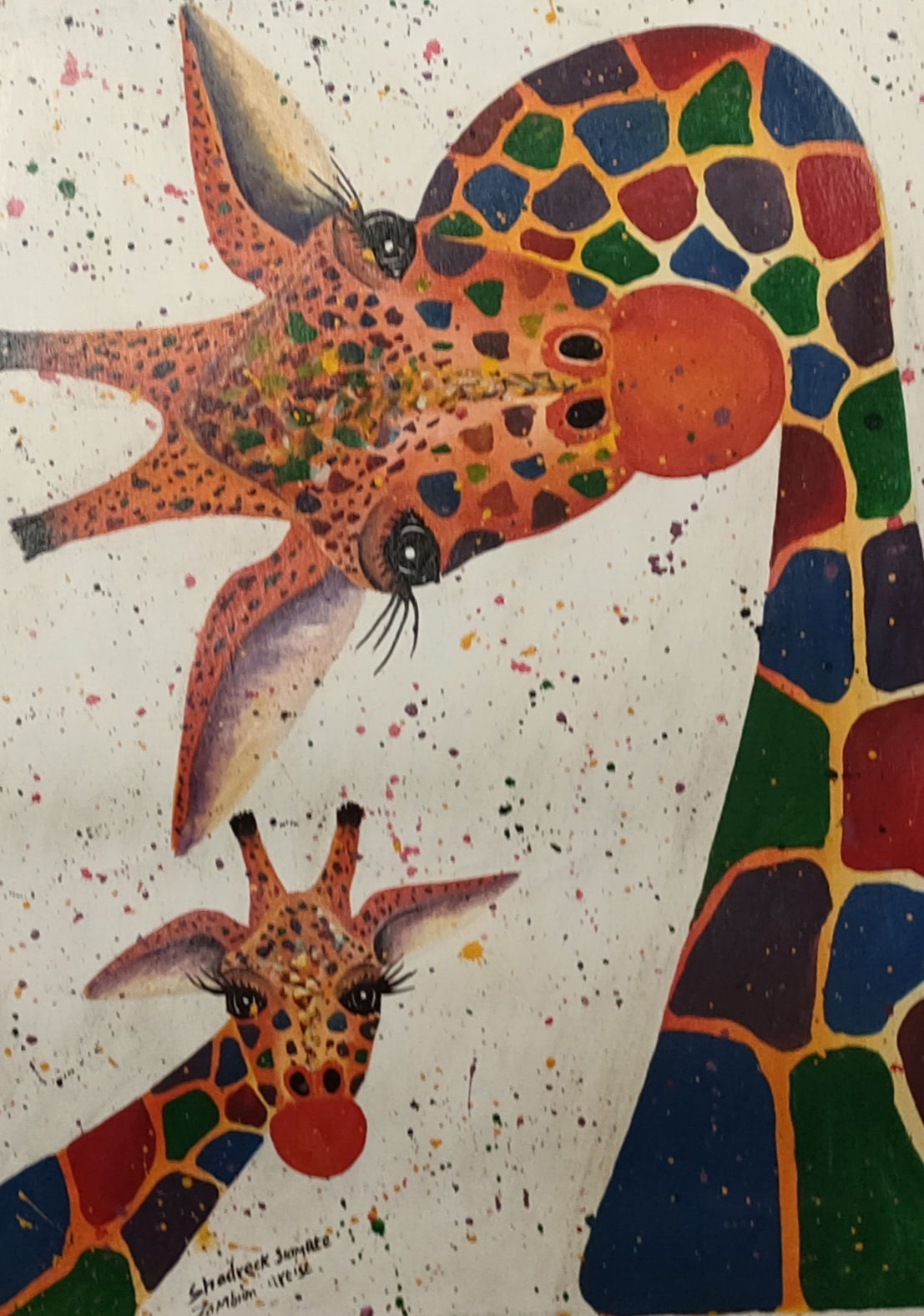 Two Giraffe Spatter Canvas