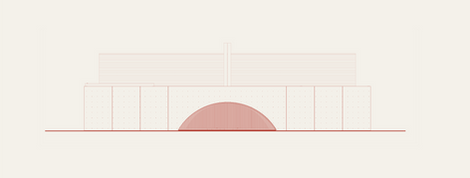 Street elevation drawing of The Rising Sun, showing the long wall and arched gateway