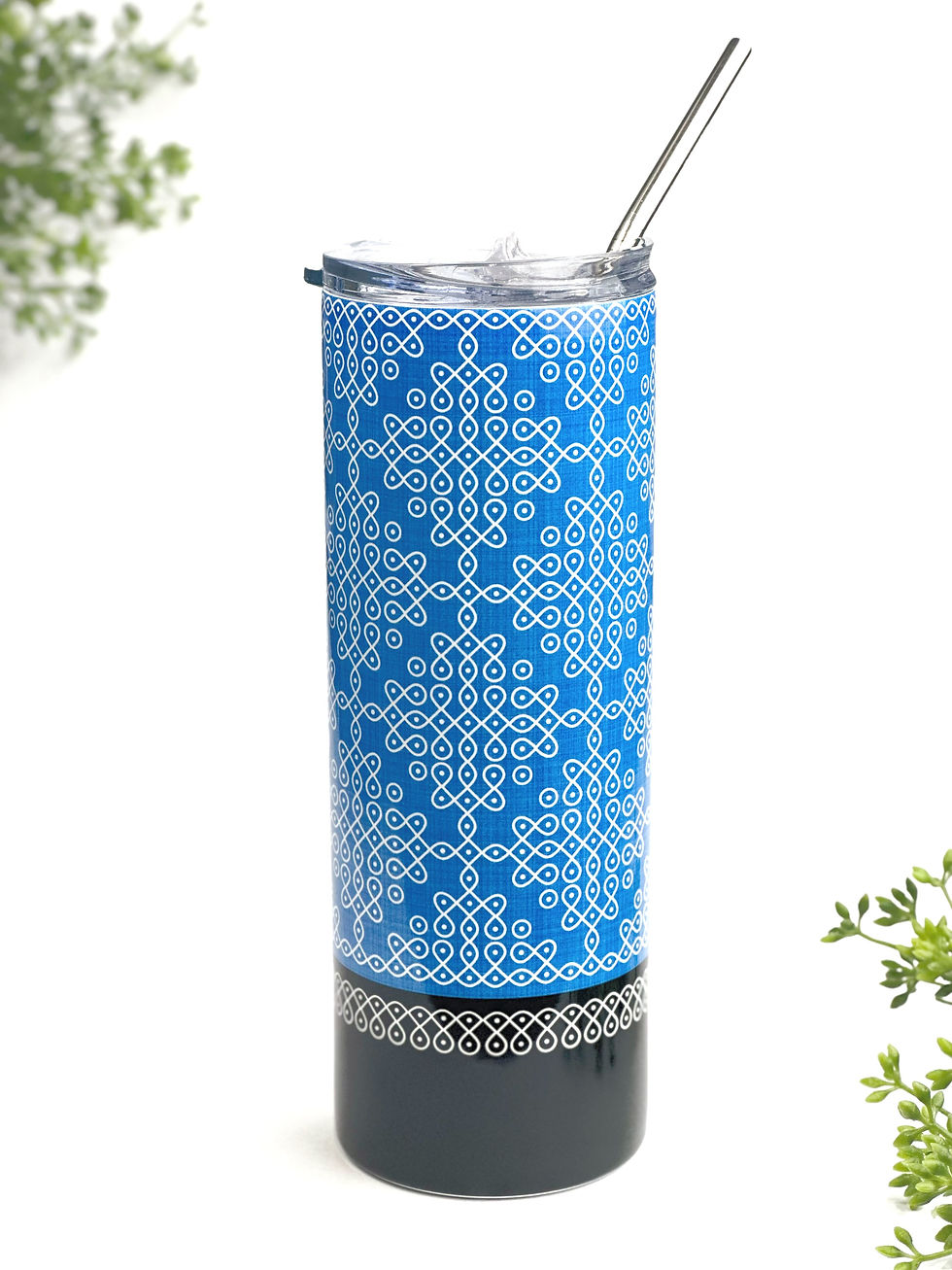 Kolam Grid on Bright Canvas - Blue