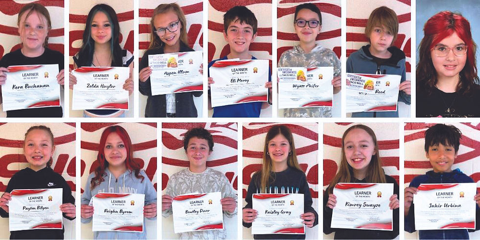 Top row, left to right: Kora Buchanan, Zelda Huyler, Aspen Illum, Eli Morey, Wyatt Phifer, Skyler Reed, Kinlee Weaver. Bottom row, left to right: Payton Bilyeu, Reighn Byrom, Bentley Dover, Kaisley Gray, Kimrey Swayze, Jahir Urbina (Photo submitted)