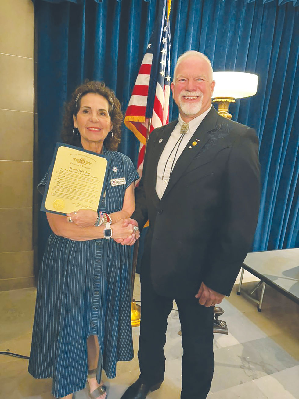Maurica Riker-Jones and Rep. Burt Whaley (Photo provided by Veterans of the Ozarks)