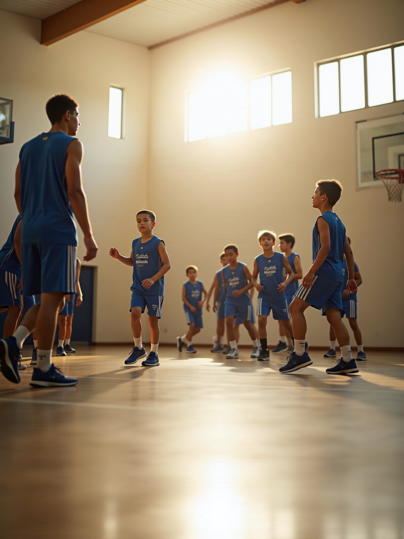 Coach addressing a youth basketball team on the court
