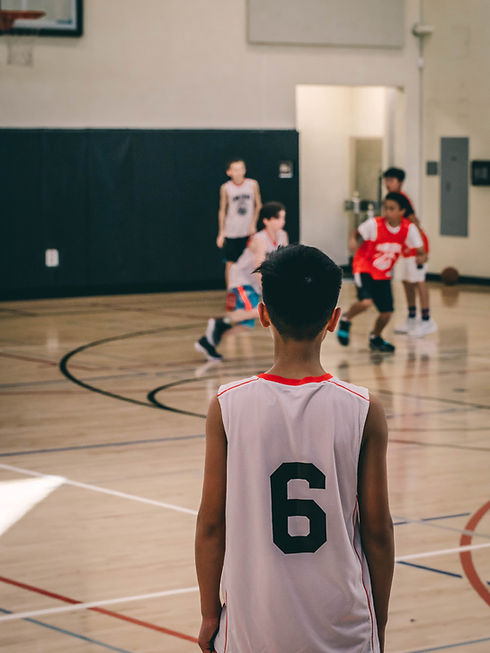 Boy in jersey 6 watching basketball game