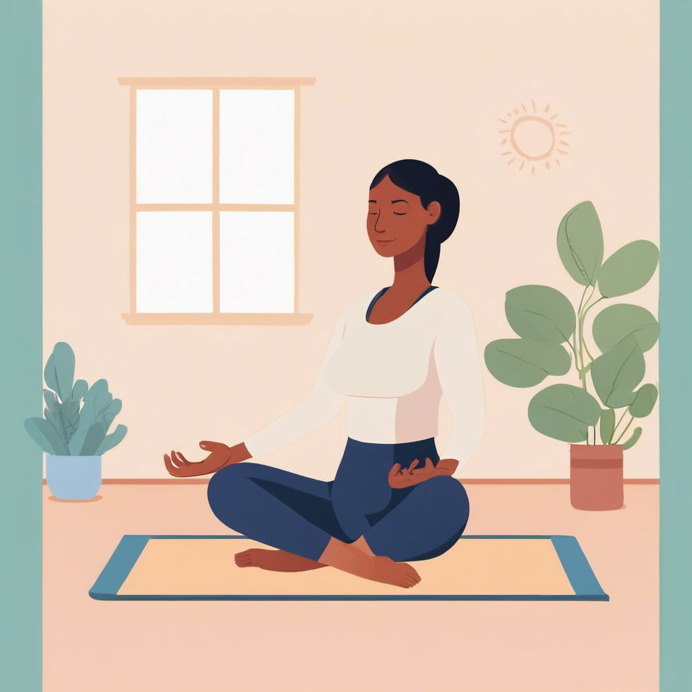 Person practicing box breathing, sitting calmly in a serene space.
