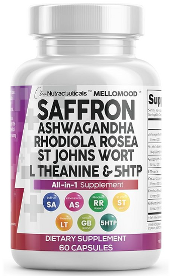 Clean Nutraceuticals saffron, ashwagandha, and adaptogen capsules for mood and stress relief