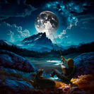 Composite digital artwork titled 'Give You the Moon,' inspired by George Bailey from 'It's a Wonderful Life,' featuring a photograph integrated with an AI-generated background created using Midjourney and Procreate.