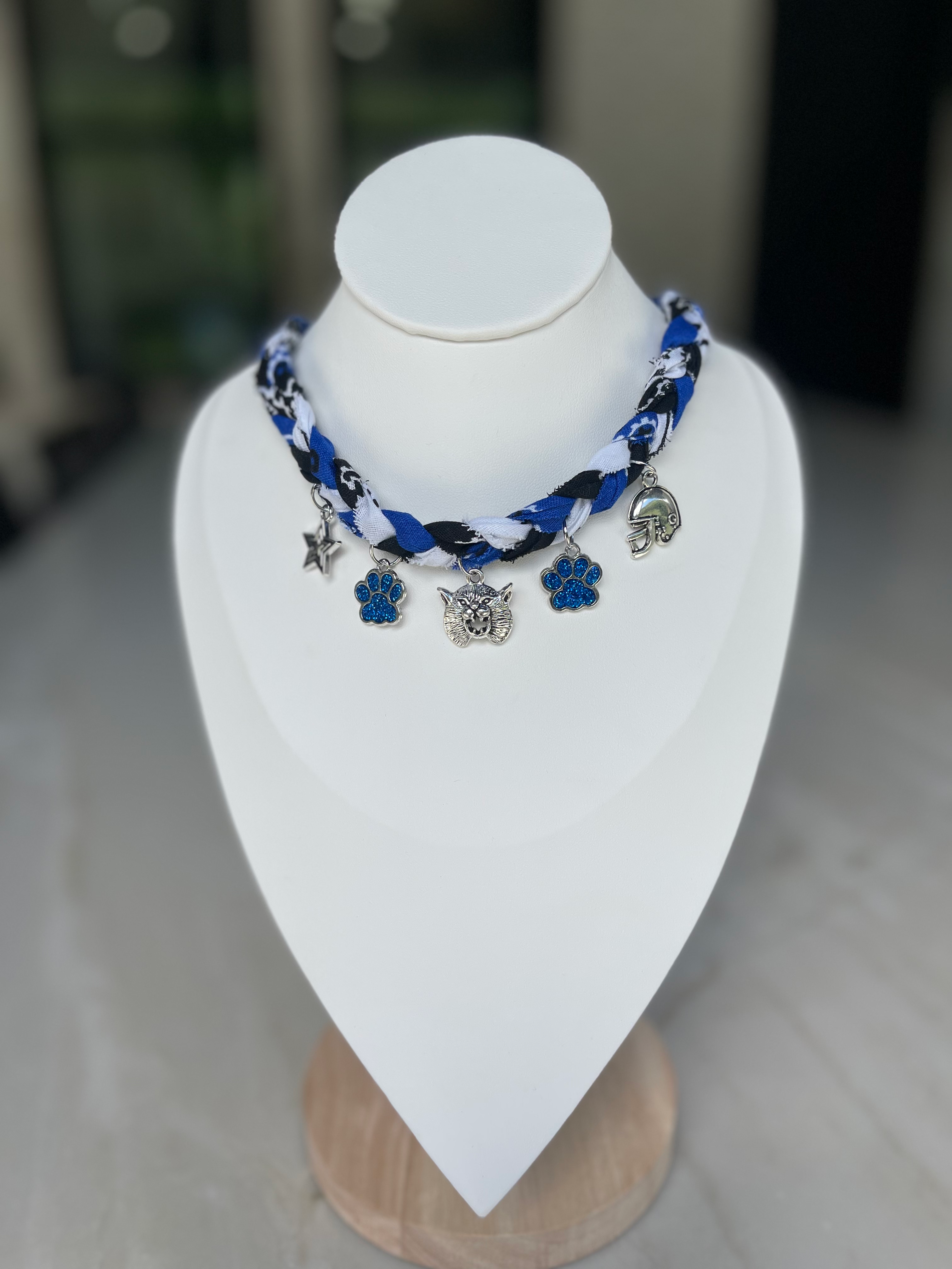 Go CATS 🏈 Blue & White Bandana Charm Necklace