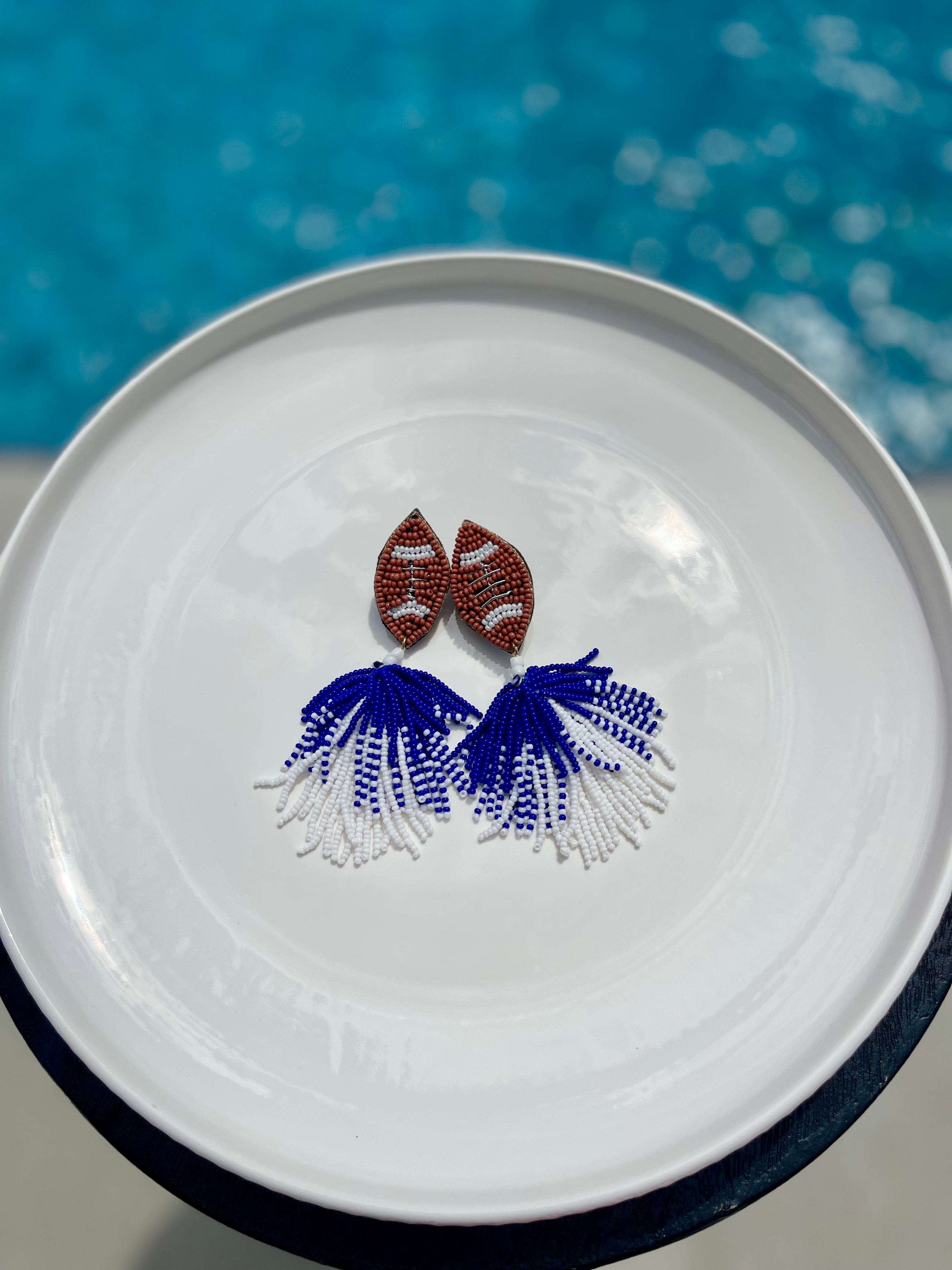 Large Football Fringe Beaded Earrings