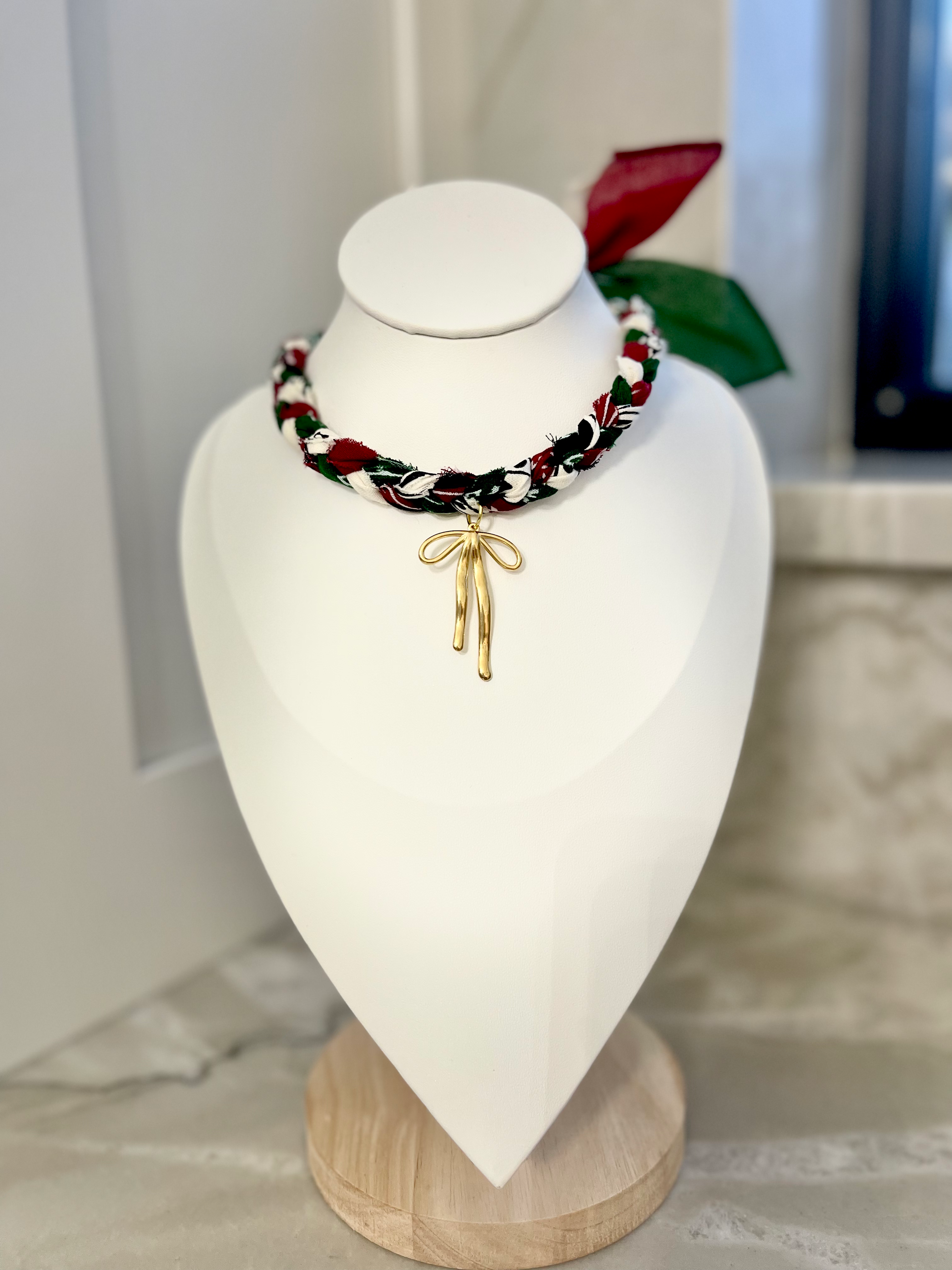 Christmas Gold Bow Bandana Necklace