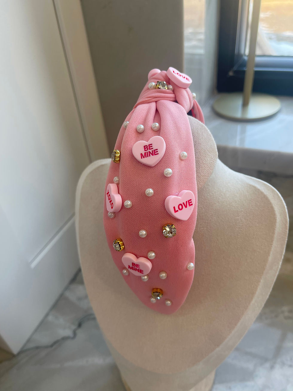 Thumbnail: Coversation Hearts & Pearls Baby Pink Headband