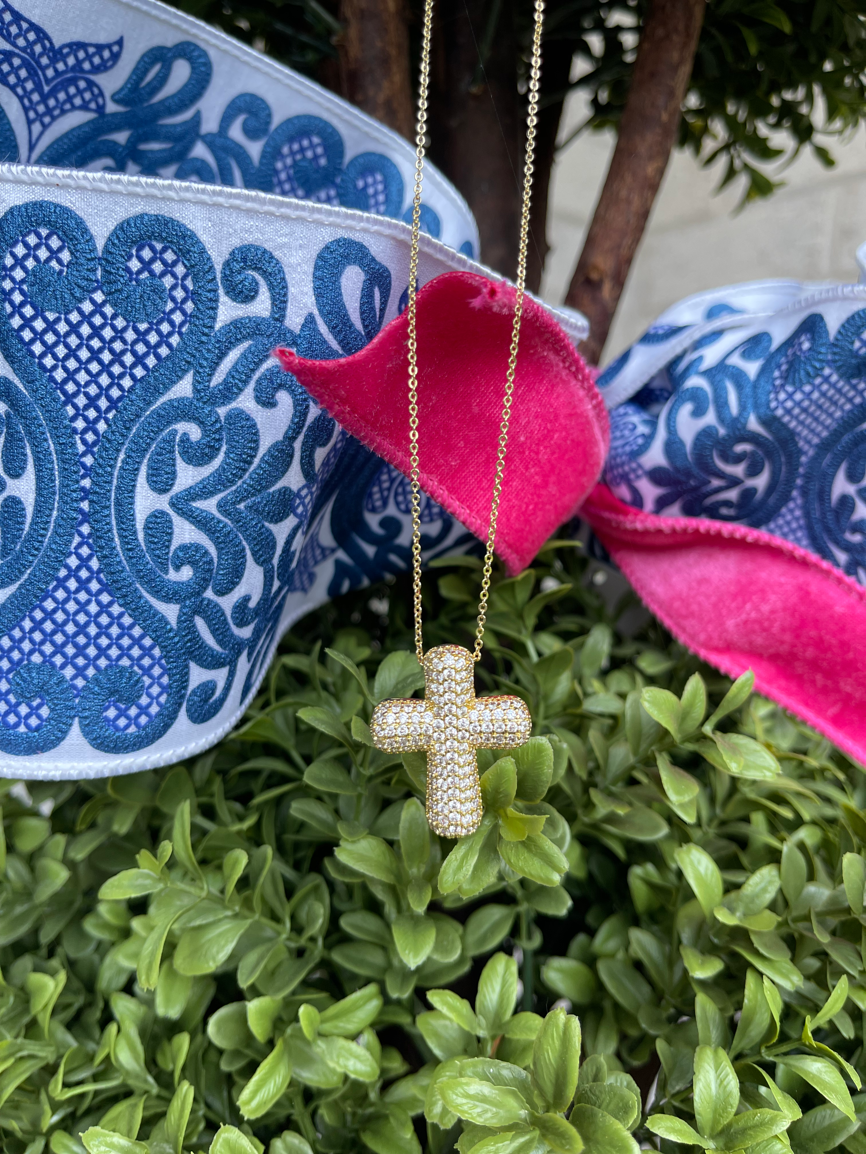 Gold Bauble Cross Necklace