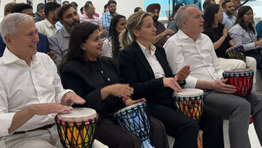 Employees and participants enjoying a drum circle workshop in Delhi, Gurugram, Noida, Jaipur, and Chandigarh, building teamwork, employee engagement, communication, and community connections through rhythm.drum circle Delhi, drum circle Gurugram, drum circle Noida, drum circle Jaipur, drum circle Chandigarh, corporate team building Delhi, employee engagement activities, corporate wellness workshops, drum circle India, MICE events India, experiential learning, stress buster activities, team building workshops, community drum circles