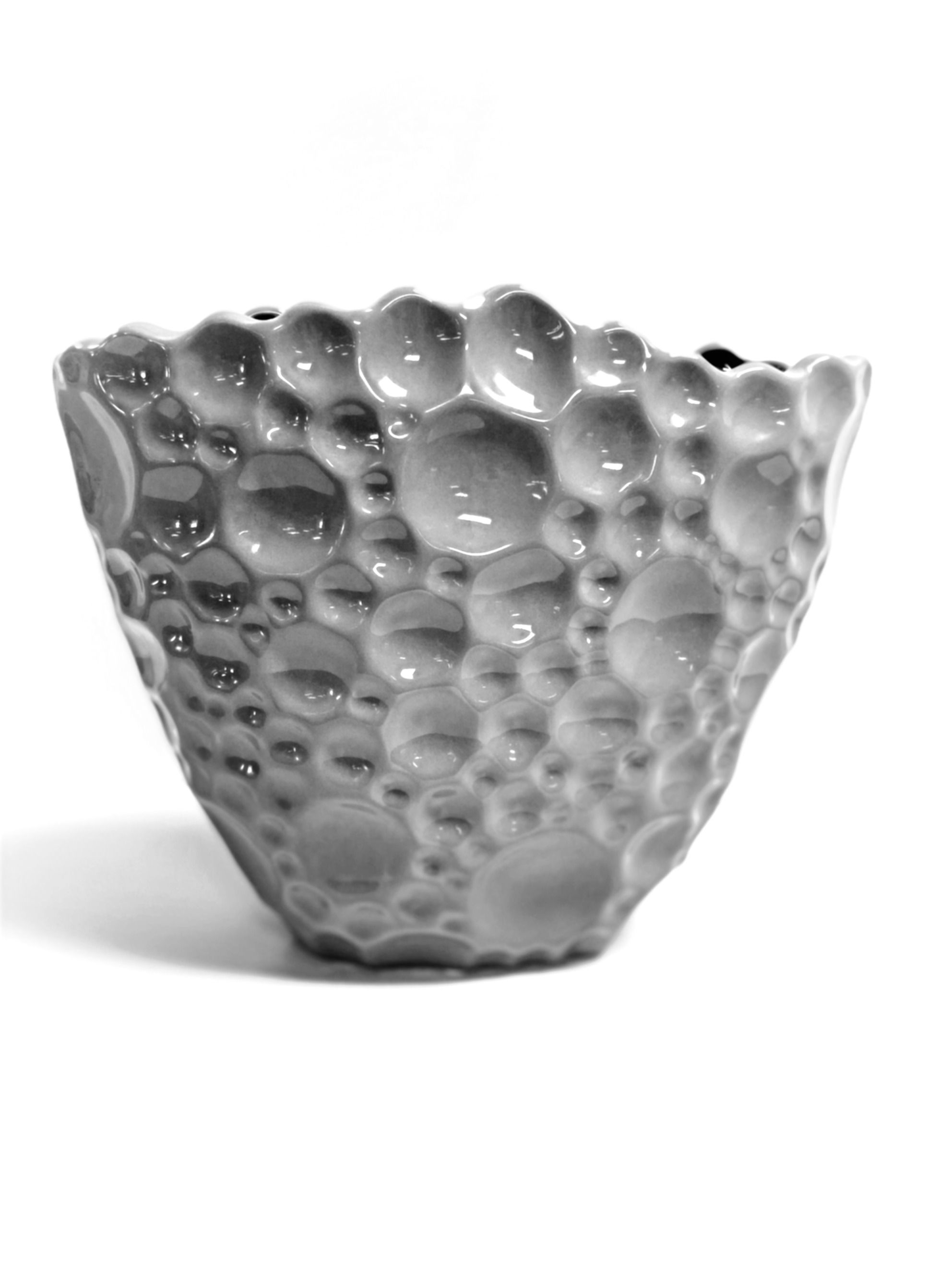 Dimpled sides gloss grey finish table ceramic vase