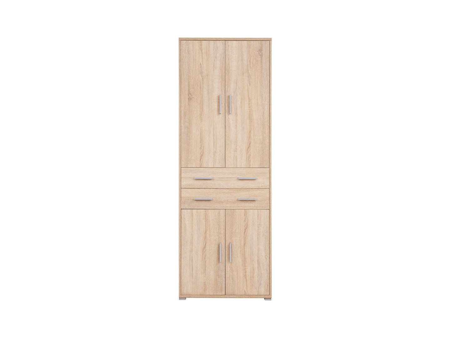 Modern light oak bookcase with doors and drawers