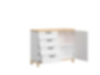 White Scandinavian dresser with door and 4 drawers and black metal handles