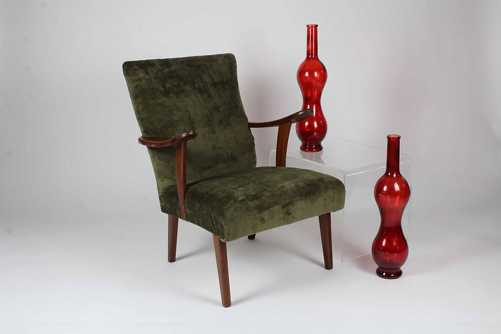 Thumbnail: Vintage groene fauteuil teak mid century