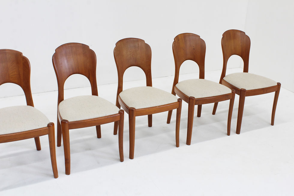 Thumbnail: Vintage mid century dining room chairs solid teak 1960s , set of 5