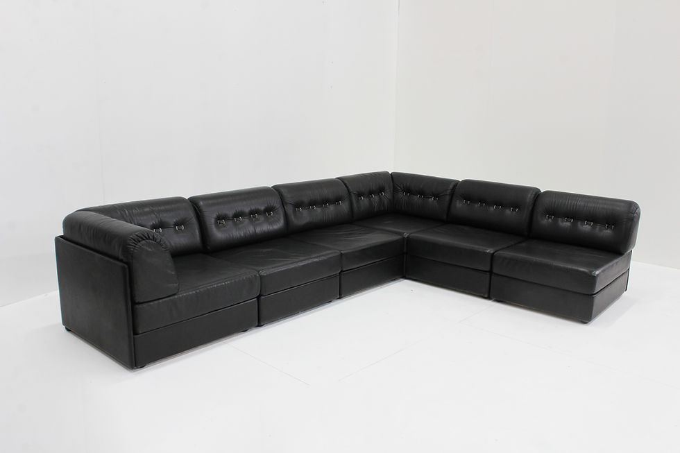 Thumbnail: Vintage modular sectional sofa in black leather from the 1970s