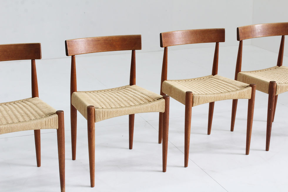 Thumbnail: Set of 4 Paper Cord Danish Dining Chairs by Arne Hovmand-Olsen for Mogens Kold