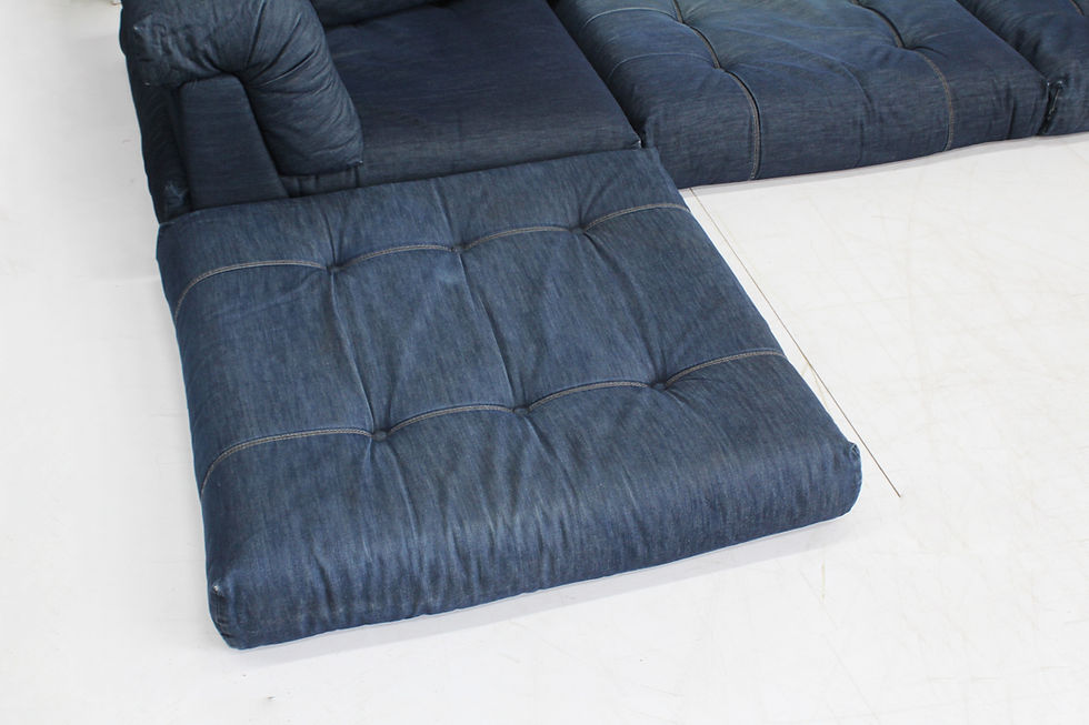 Thumbnail: Vintage Roche Bobois Mah jong sofa vintage early edition in a beautiful denim fabric. Large modular sofa consisting of 11 pie