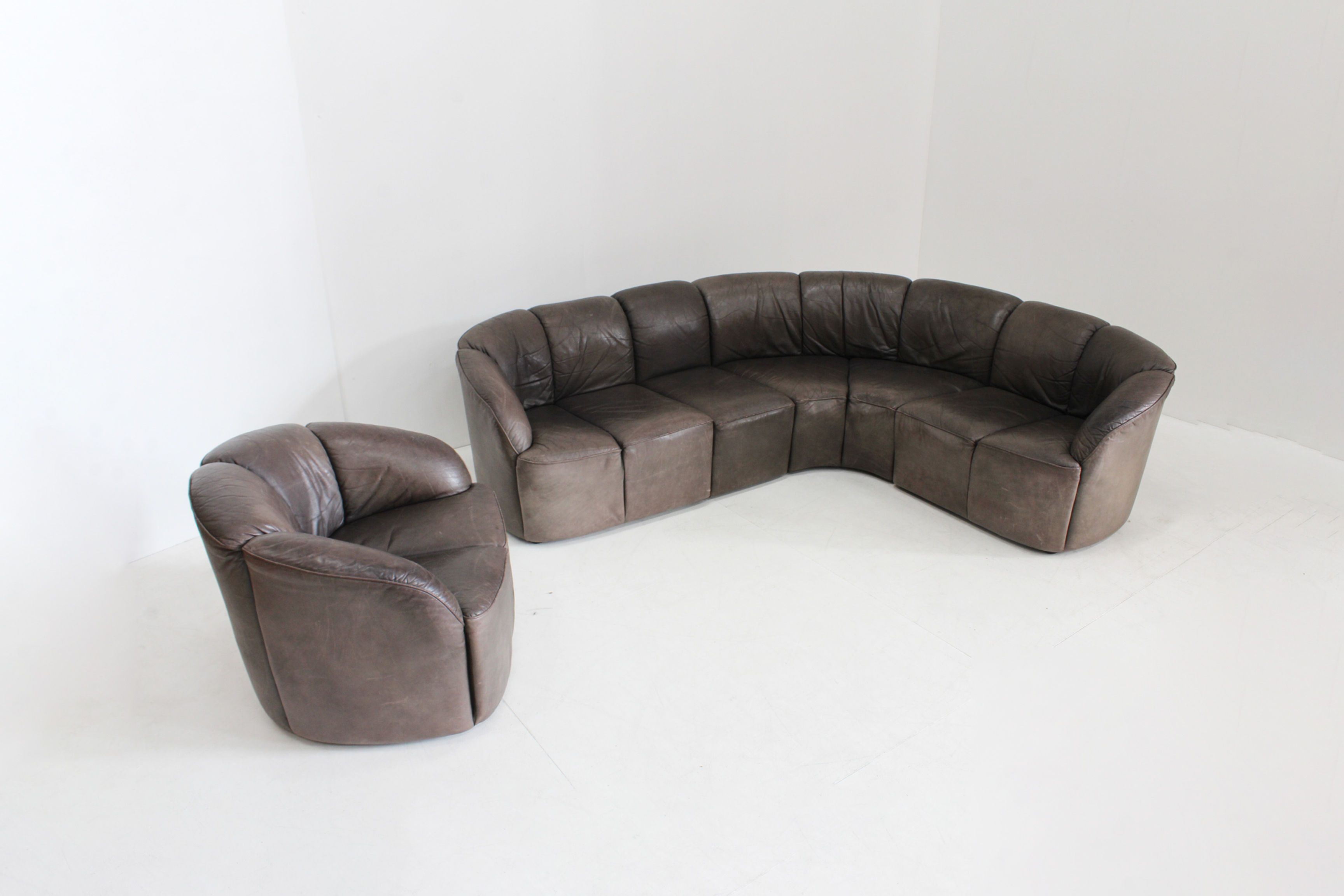 Vintage modular sofa by designer Walter Knoll from the 1960s. The modular sofa, with its unique round shape, was named the Pi