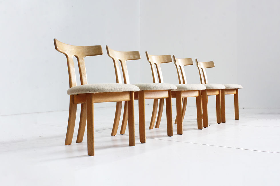 Thumbnail: Vintage mid century T-shape oak Dining Chairs , Set of 5