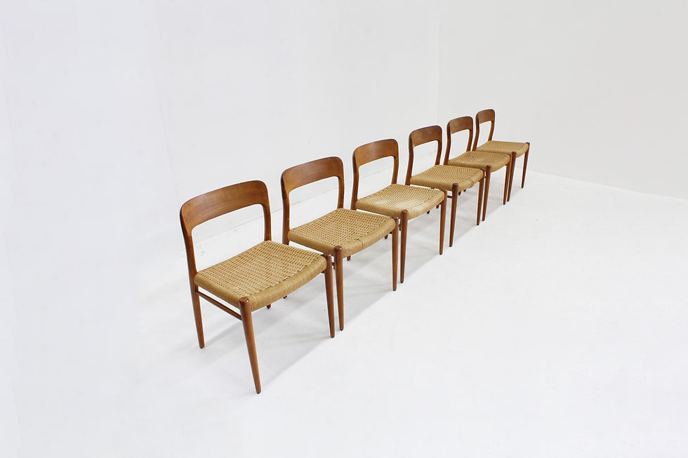 Thumbnail: Vintage dining chairs Model 75 by Niels Otto Møller papercord ,Set of 6