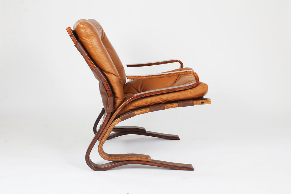 Thumbnail: Vintage Scandinavische design fauteuil cognac leer -  Kengu