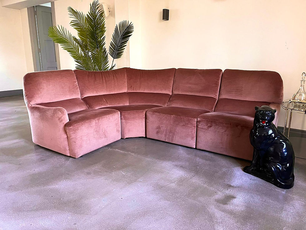 Vintage velours roze modulaire elementen bank hoekbank 70s