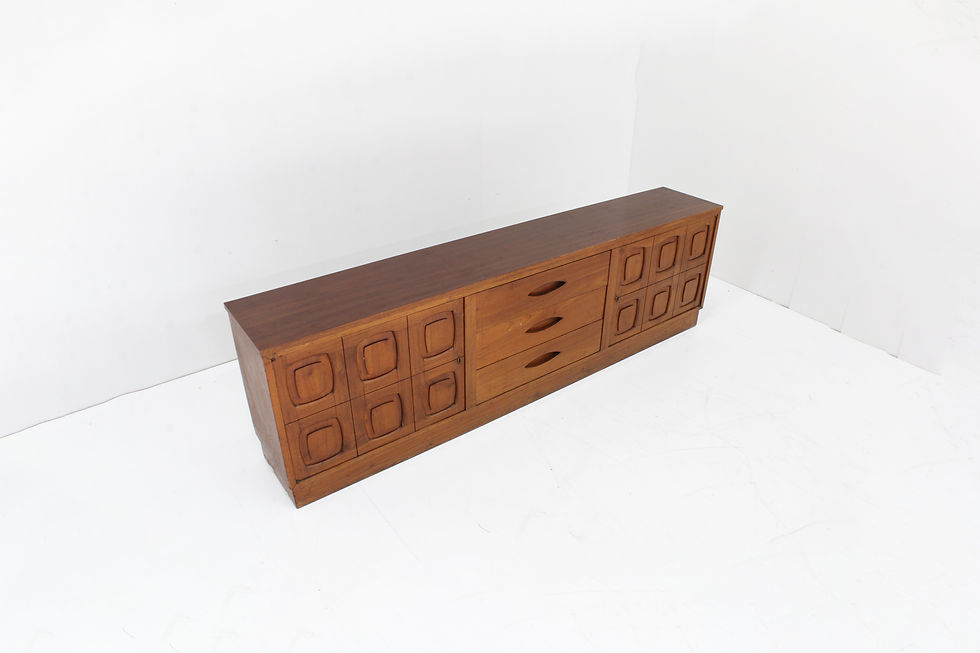 Thumbnail: Vintage graphic sideboard from the 1960s , Spain. Teak wood sideboard beautifully designed with graphic panel doors. Storage