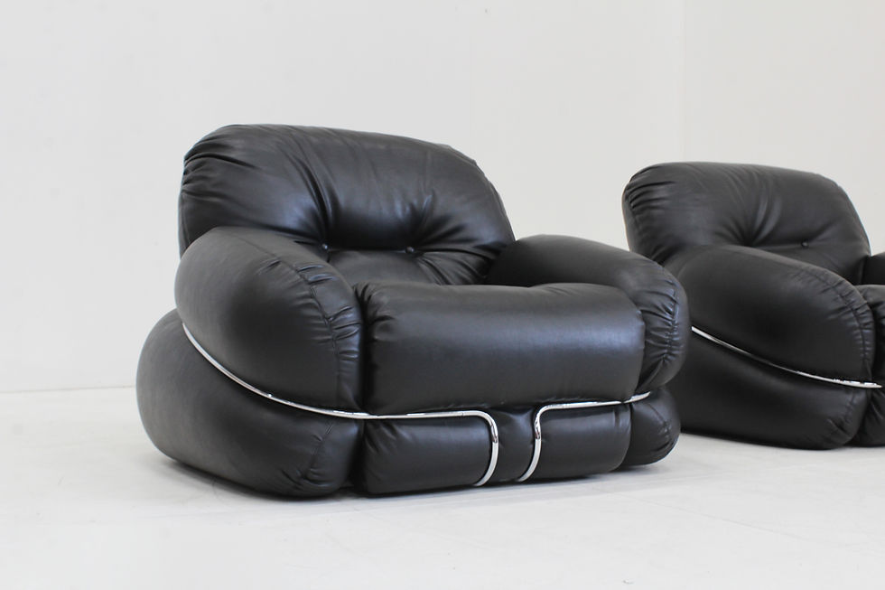 Thumbnail: Vintage Okay armchairs by Adriano Piazzesi black leather 1970s , set of 2