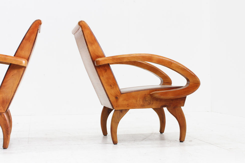 Set Vintage Mid Century houten fauteuils