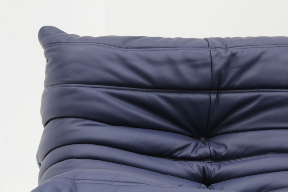 Thumbnail: Original Togo sofa set in blue leather by Michel Ducaroy for Ligne Roset