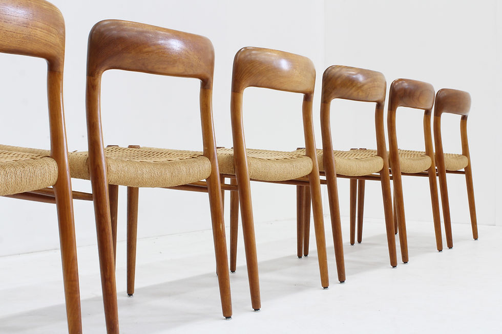 Thumbnail: Vintage dining chairs Model 75 by Niels Otto Møller papercord ,Set of 6