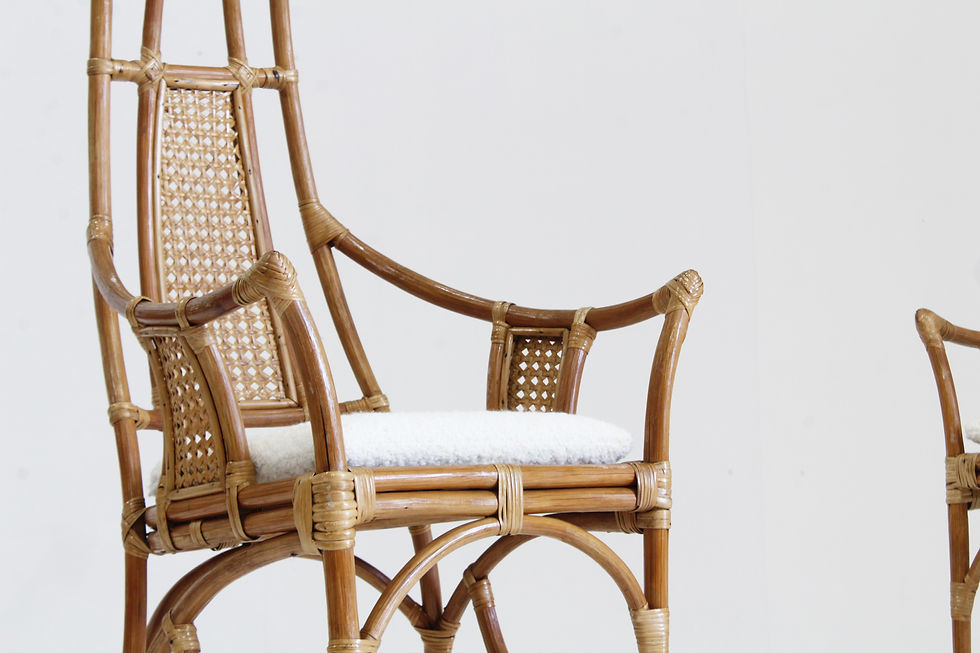 Thumbnail: Vintage Bamboo and Rattan Armchairs with Bouclé Cushions, 1970s , set of 2
