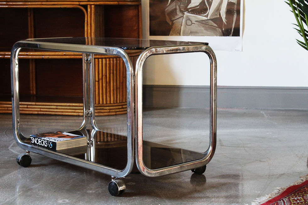 Thumbnail: Vintage trolley chrome and smoked glass 1970s bar cart serving trolley