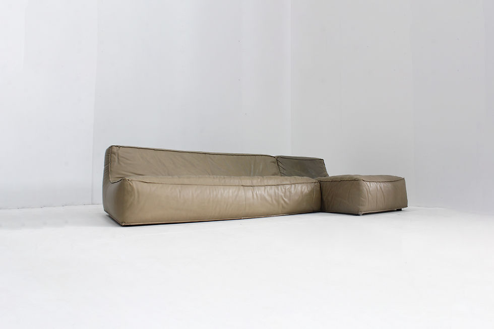 Vintage modular green leather sofa by Verzelloni Italy 1990s