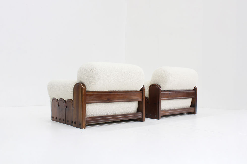 Thumbnail: Vintage Italian wood and fabric armchairs , set of 2