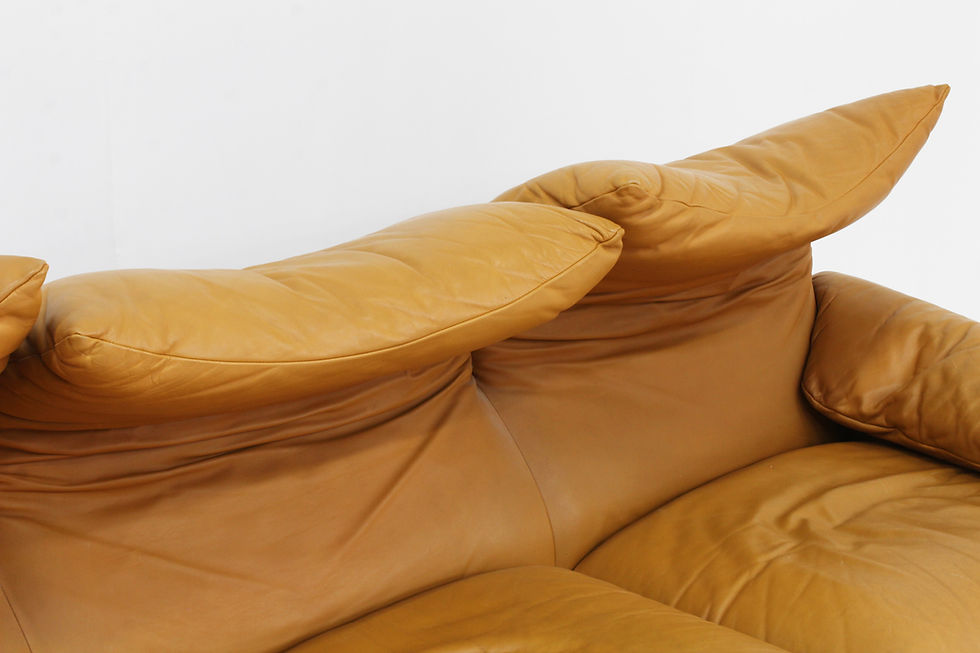 Thumbnail: Cassina Maralunga armchairs and sofa set by Vico Magistretti in cognac leather