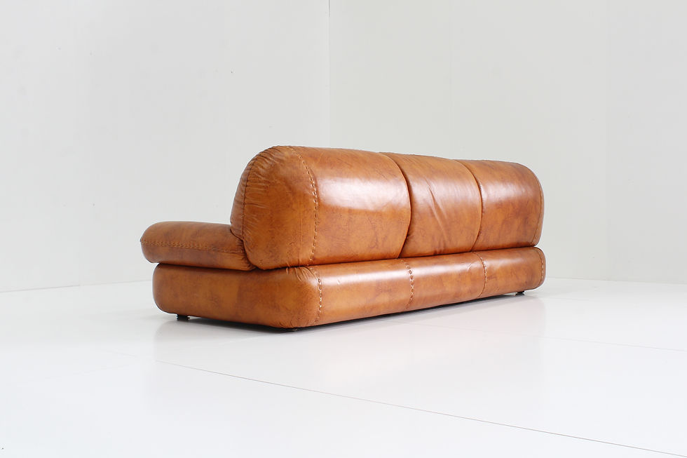 Thumbnail: Sapporo Italian cognac leather sofa Mobil Girgi 1970s