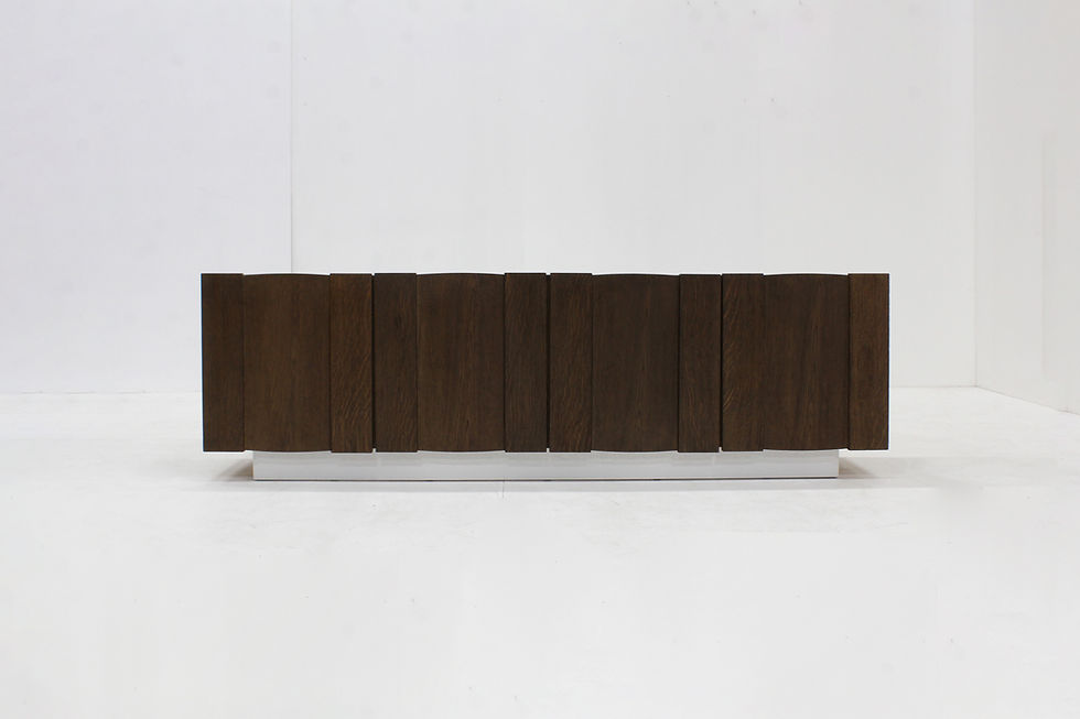 Vintage Brutalist sideboard from the 1970s in oak wood. Beautifully designed with a playful graphic panelled design.