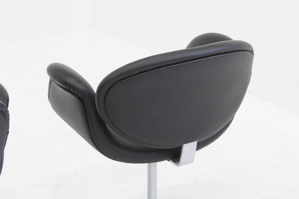 Thumbnail: Set of 4 Artifort Little Tulip swivel dining room chairs by Pierre Paulin. Black leather upholstery in excellent condition. T