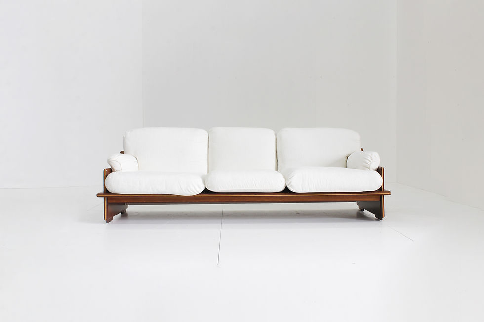 Thumbnail: Vintage Italian sofa wood and fabric 1970s