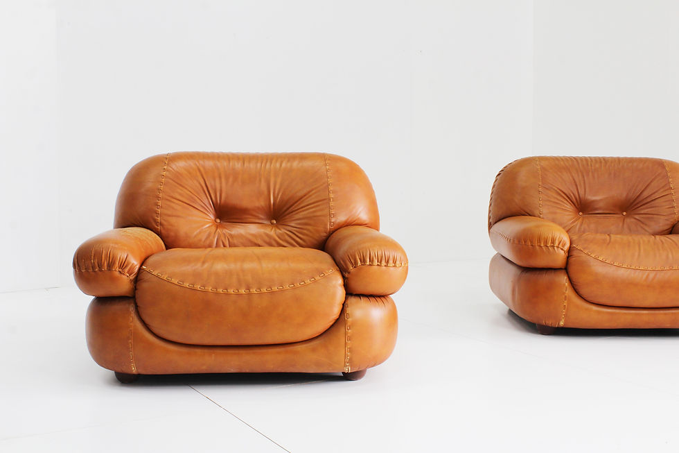Thumbnail: Sapporo Italiaanse design fauteuils cognac leer Mobil Girgi Jaren 70